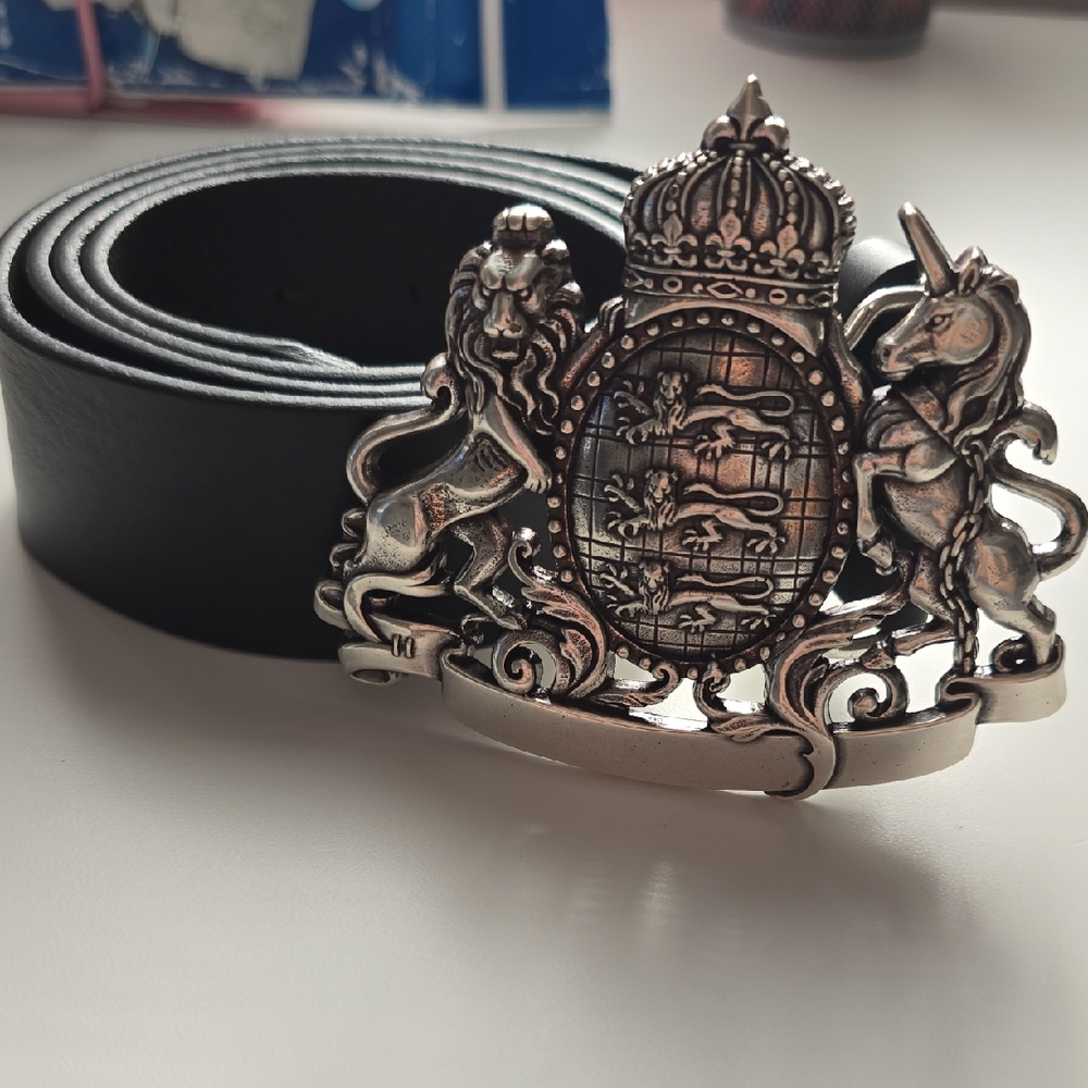 Black Leather Belt with Silver Emblem